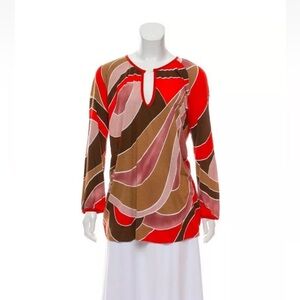 Missoni Italy Womens Printed V-Neck Long Sleeve Abstract Top Blouse - Size 2